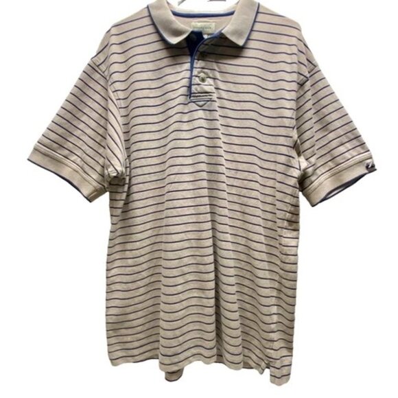Cutter & Buck Golf Polo Men's LT Large Tall Tan Navy Stripe Short Sleeve (Read) - Picture 1 of 10